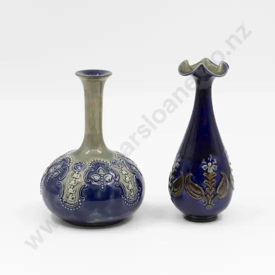 C1880 Doulton Stoneware Two Specimen Vases 17cm & 16cm H