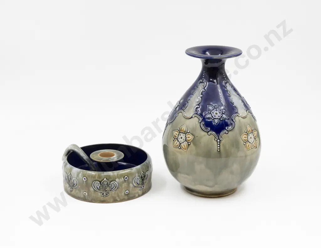 C1880 Doulton Stoneware Tube Lined Mantel Specimen Vase with Chamberstick Image 1++