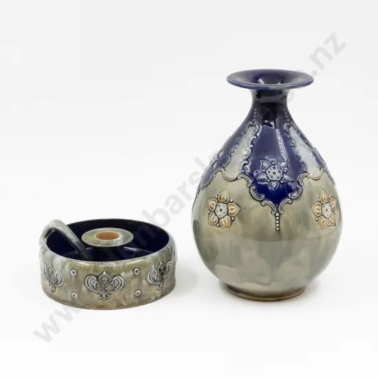 C1880 Doulton Stoneware Tube Lined Mantel Specimen Vase with Chamberstick