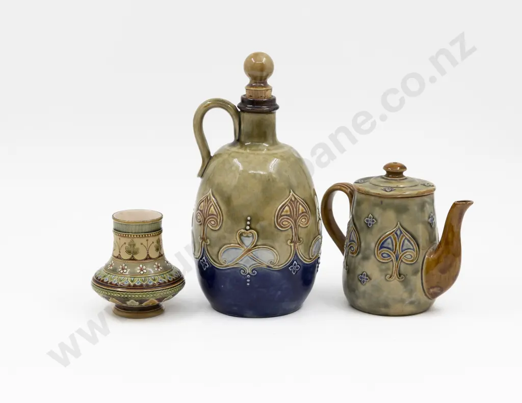 C1895 Doulton Stoneware Art Nouveau Tube Lined Stoppered Flask Image 1++