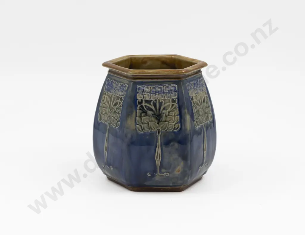 Doulton Lambeth Stoneware Art Nouveau Patterned Hexagonal Sided Planter 15cm Image 1++