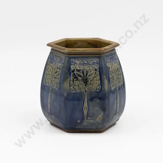 Doulton Lambeth Stoneware Art Nouveau Patterned Hexagonal Sided Planter 15cm