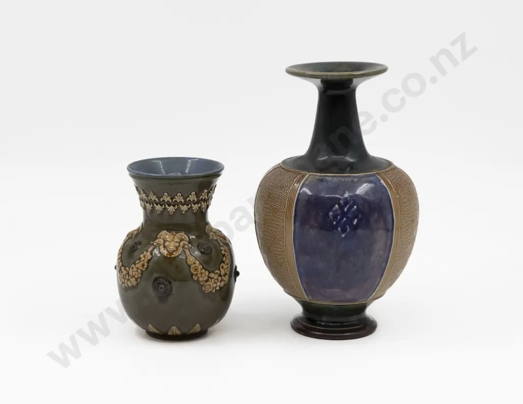 C1895 Doulton Stoneware Specimen Vase & Posy Pot 22cm & 14cm H Image 1++