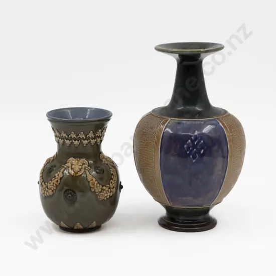 C1895 Doulton Stoneware Specimen Vase & Posy Pot 22cm & 14cm H