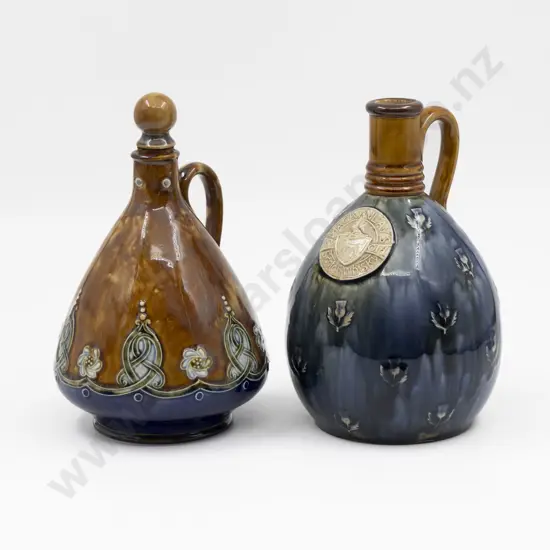 Doulton Stoneware Art Nouveau Stoppered Flask with MacKinlays Scotch Whisky Flask