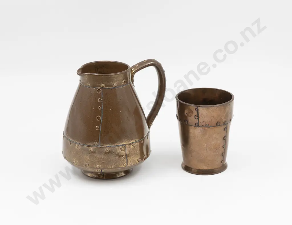Doulton Silicon Stoneware Jug with Rivetted Design & Matching Tumbler 15.5cm & 10.5cm H Image 1++
