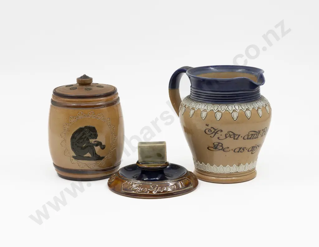 Doulton Stoneware Motto Ware Jug with Tobacco Barrel & Vesta Stand 14cm H Image 1++