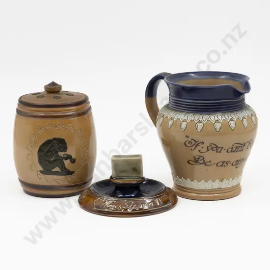 Doulton Stoneware Motto Ware Jug with Tobacco Barrel & Vesta Stand 14cm H