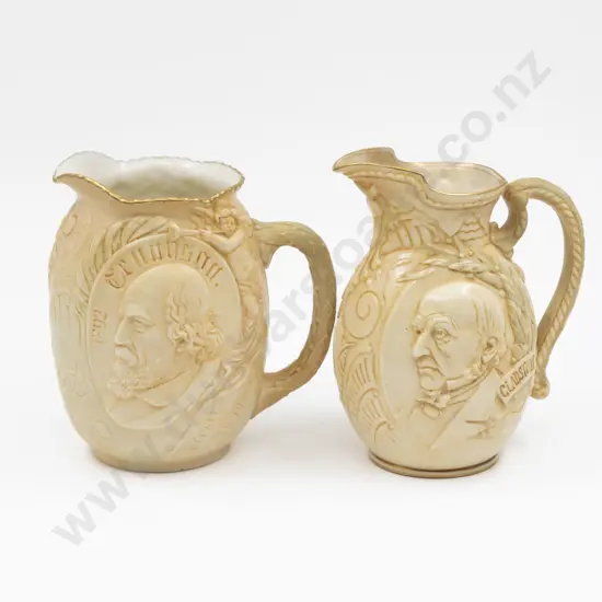 Two Doulton Burslem Porcelain Gladstone & Tennyson Commemorative Jugs 17.5 & 18.5cm H