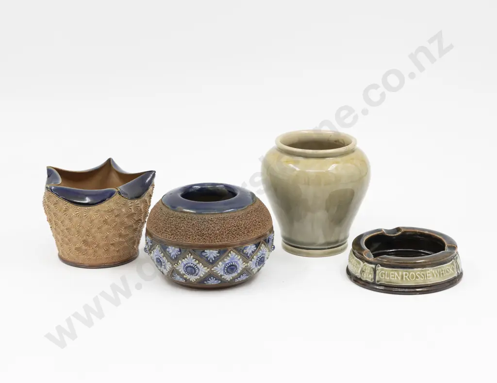 Doulton Stoneware Vesta Ashtray & Two Posy Pots Image 1++