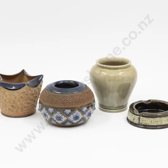 Doulton Stoneware Vesta Ashtray & Two Posy Pots