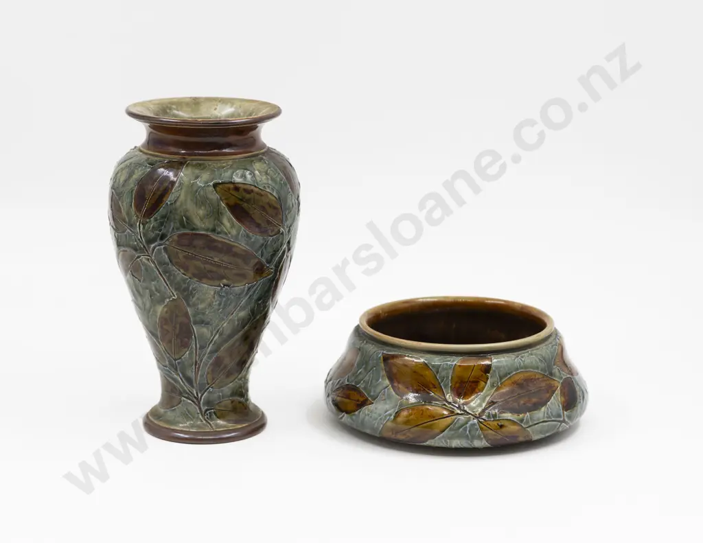 Doulton Stoneware Autumn Leaf Baluster Vase & Table Bowl 22cm H & 12cm Diameter Image 1++