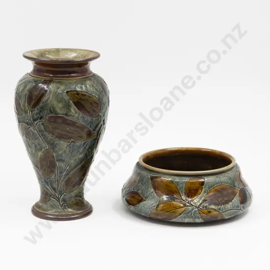 Doulton Stoneware Autumn Leaf Baluster Vase & Table Bowl 22cm H & 12cm Diameter