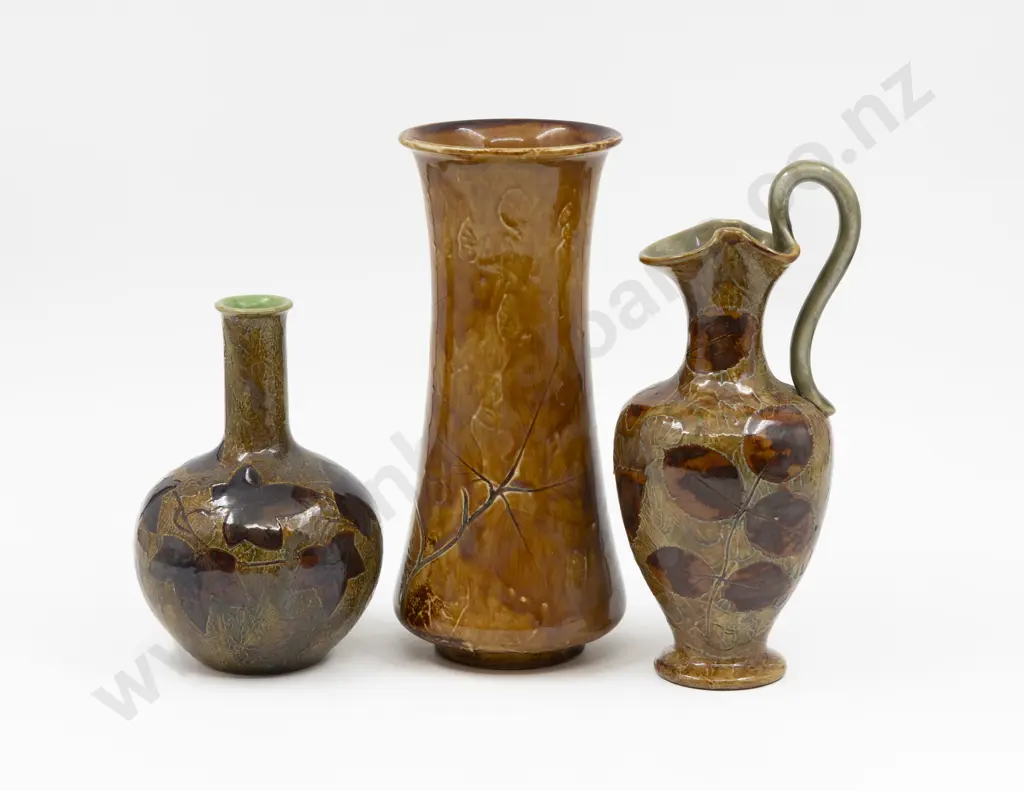 Doulton Stoneware Autumn Leaf Pattern Ewer Specimen Vase & Long Stem Vase 24cm H Image 1++