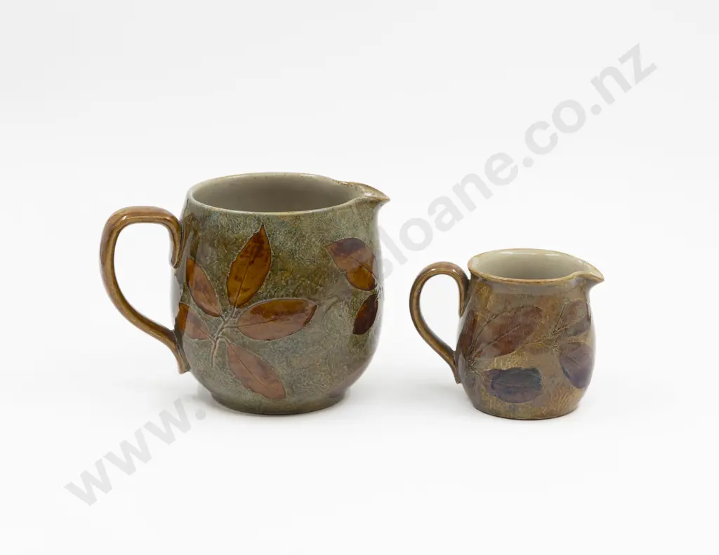 Doulton Stoneware Pair Graduated Autumn Leaf Jugs 13cm & 8.5cm H Image 1++