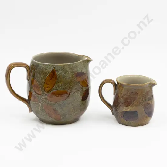 Doulton Stoneware Pair Graduated Autumn Leaf Jugs 13cm & 8.5cm H