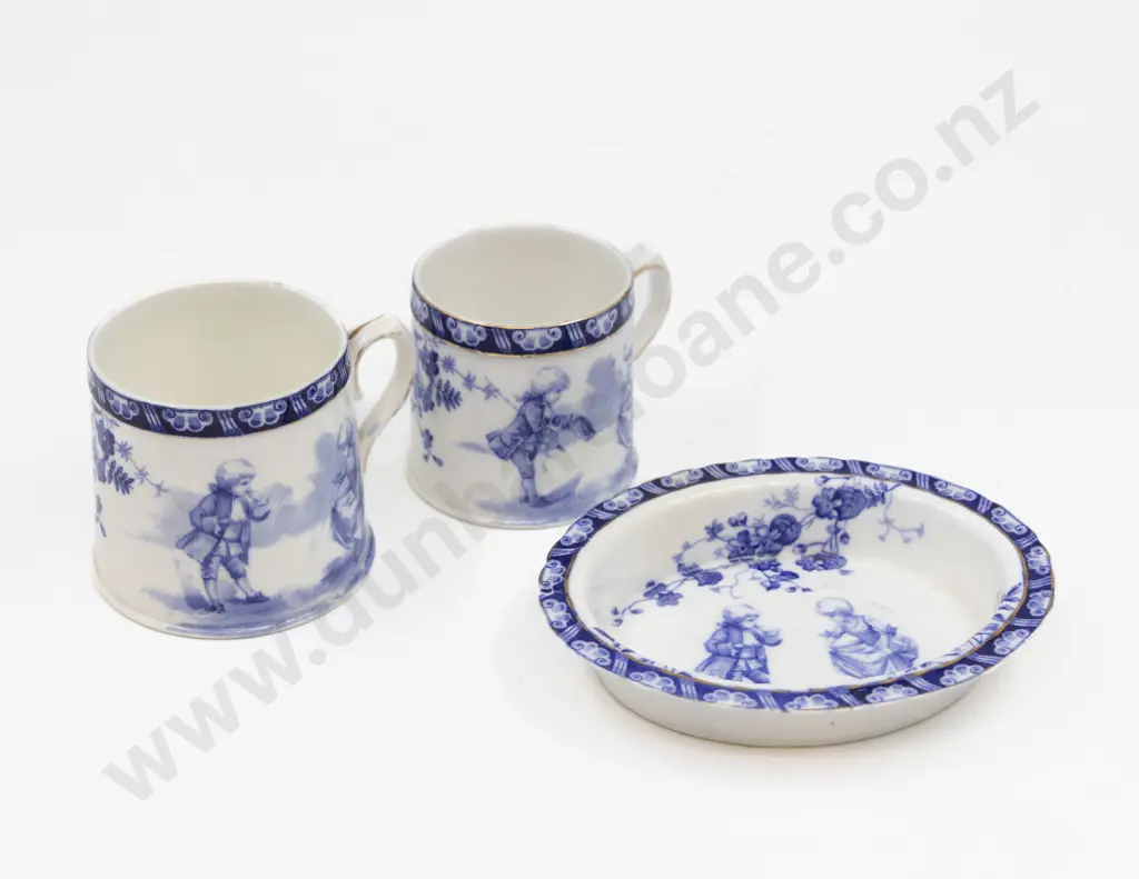 Royal Doulton Blue & White Children Pattern Two Mugs & Jam Dish Image 1++