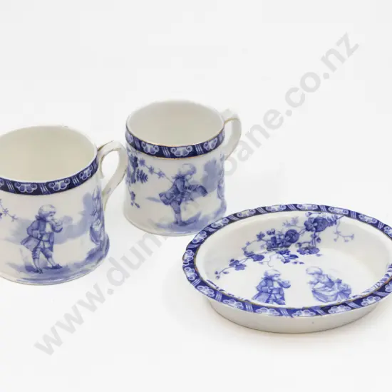 Royal Doulton Blue & White Children Pattern Two Mugs & Jam Dish