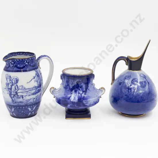 Royal Doulton Blue & White Children Pattern Jug Vase & Ewer
