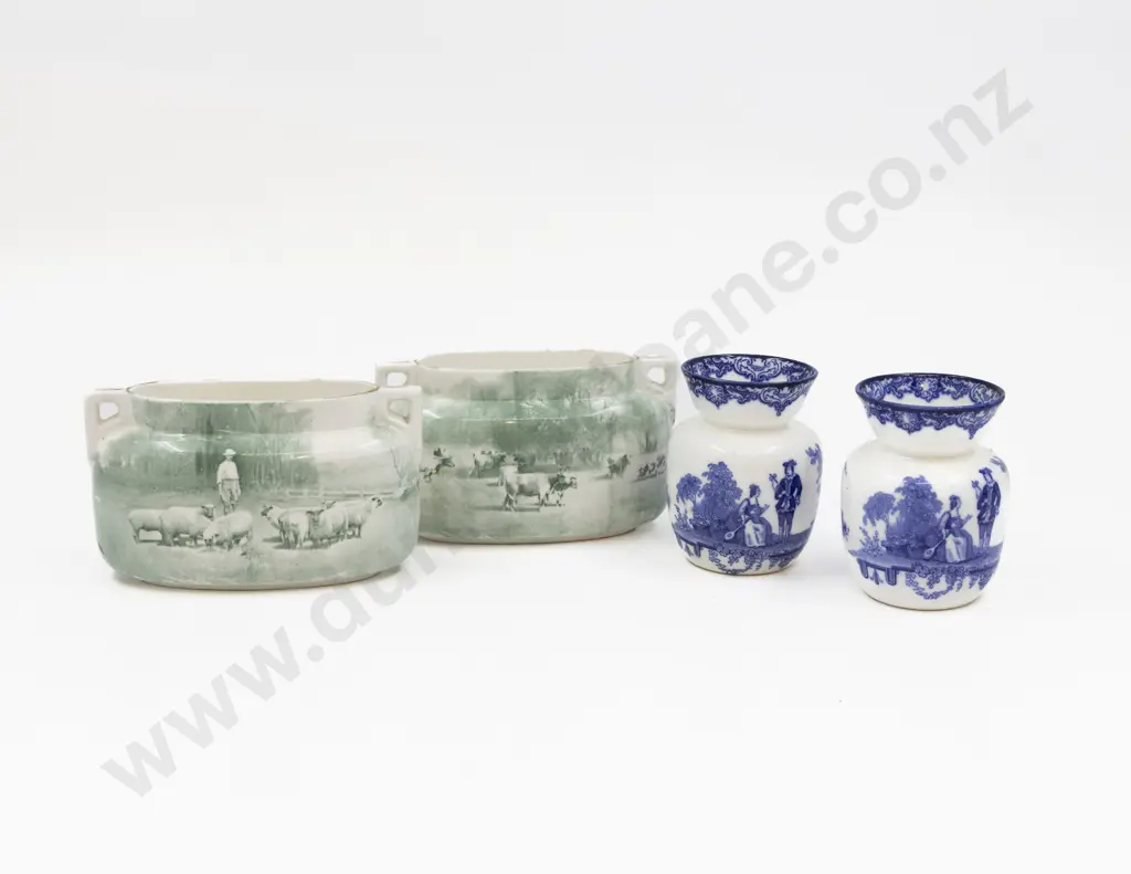Royal Doulton Blue & White Pair Posy Pots Green & White Posy Pots Image 1++