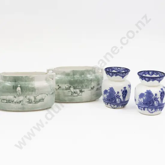Royal Doulton Blue & White Pair Posy Pots Green & White Posy Pots