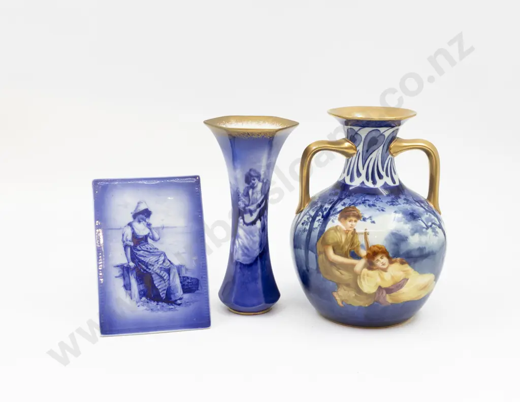 Doulton Burslem Underglazed Blue Vase Entitled "A Lullaby" Vase Image 1++