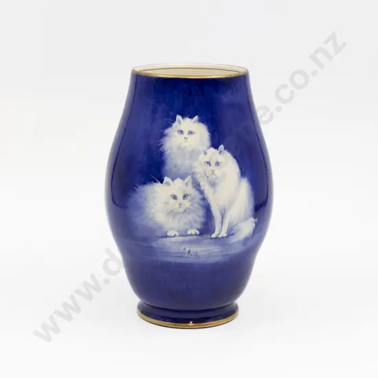 Royal Winton Blue & White Cat Decorated Vase