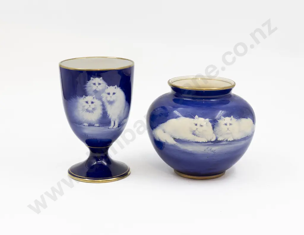 Royal Winton & Grimwades Blue & White Cat Pattern Vase Goblet Image 1++