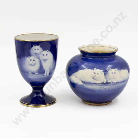 Royal Winton & Grimwades Blue & White Cat Pattern Vase Goblet
