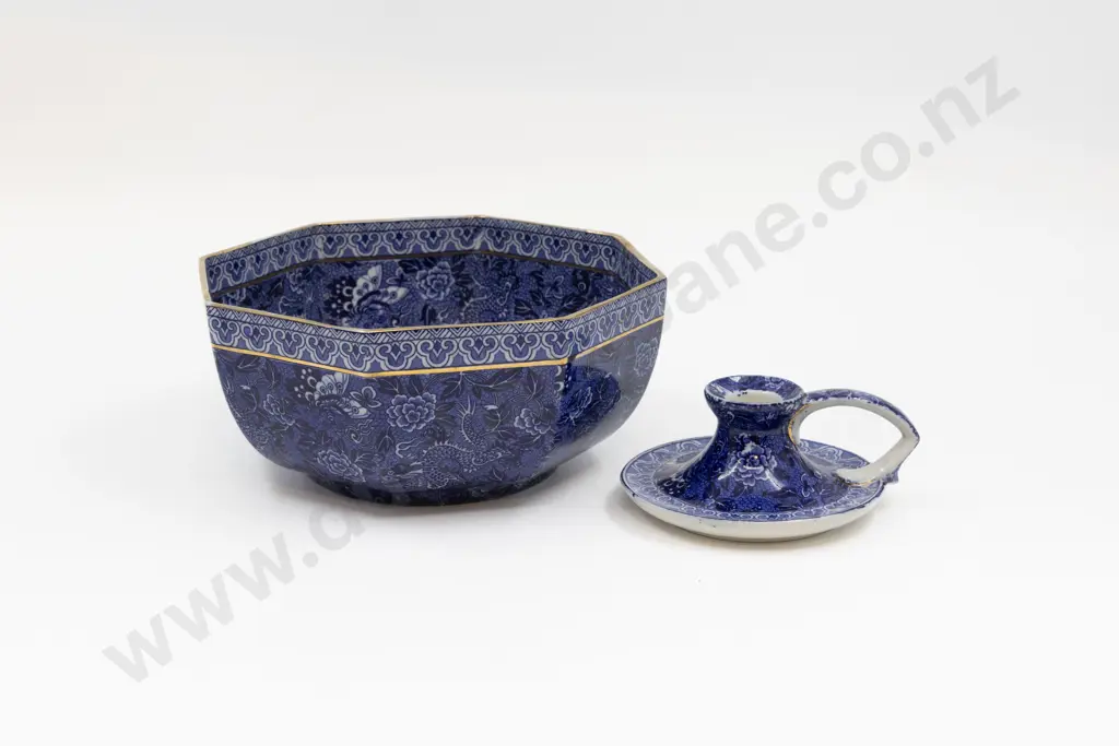 Shelley Blue & White Dragon Butterfly Floral Print Fruit Bowl & Chamberstick 21cm Diameter Image 1++