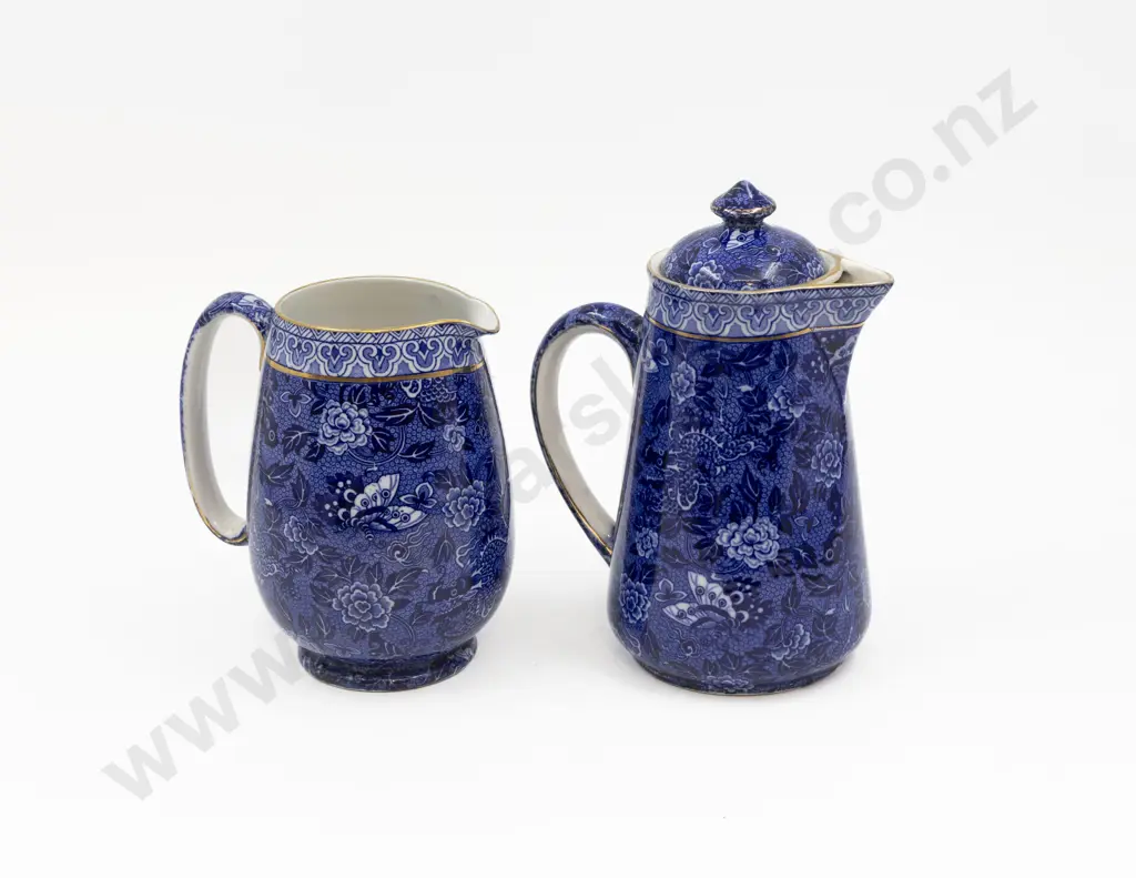 Shelley Blue & White Dragon Butterfly Floral Print Water Jug & Milk Jug Image 1++