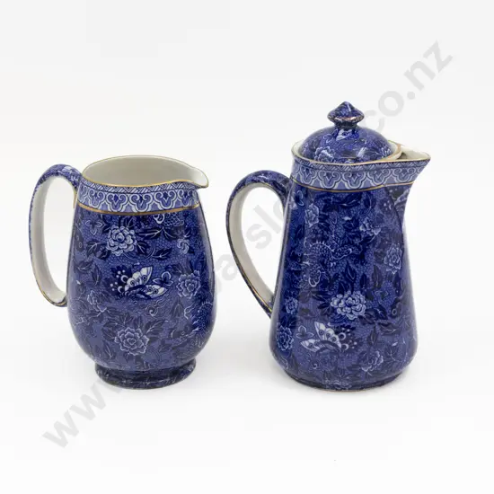 Shelley Blue & White Dragon Butterfly Floral Print Water Jug & Milk Jug