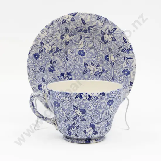 Maling Blue & White Print Farmers Breakfast Teacup & Saucer
