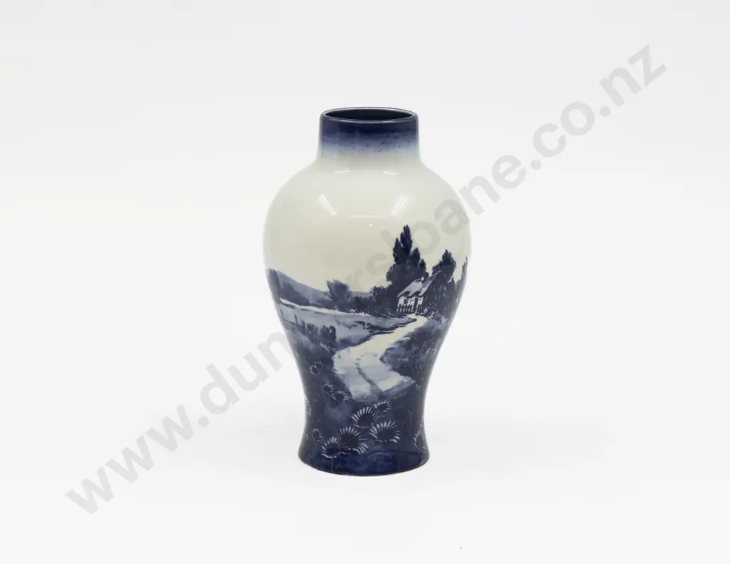 Royal Doulton Blue & White Flambe Continuous Landscape Meking Vase 16.5cm H Image 1++