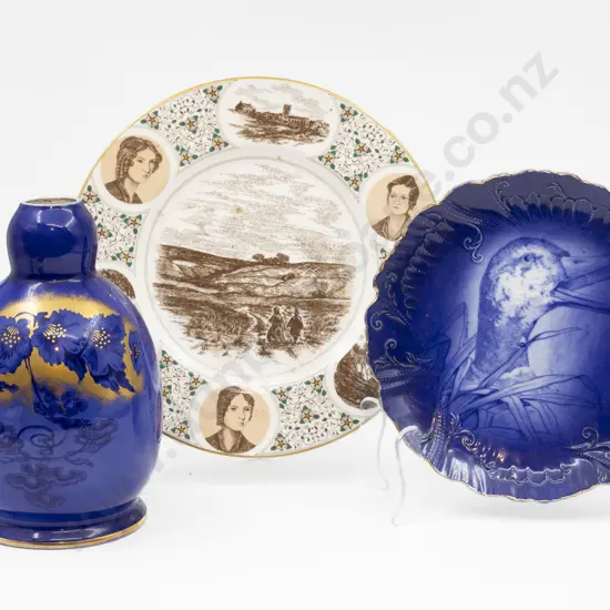 Coalport Bronte Plate Ltd Ed 197/5000 with Blue & White Plate and Vase
