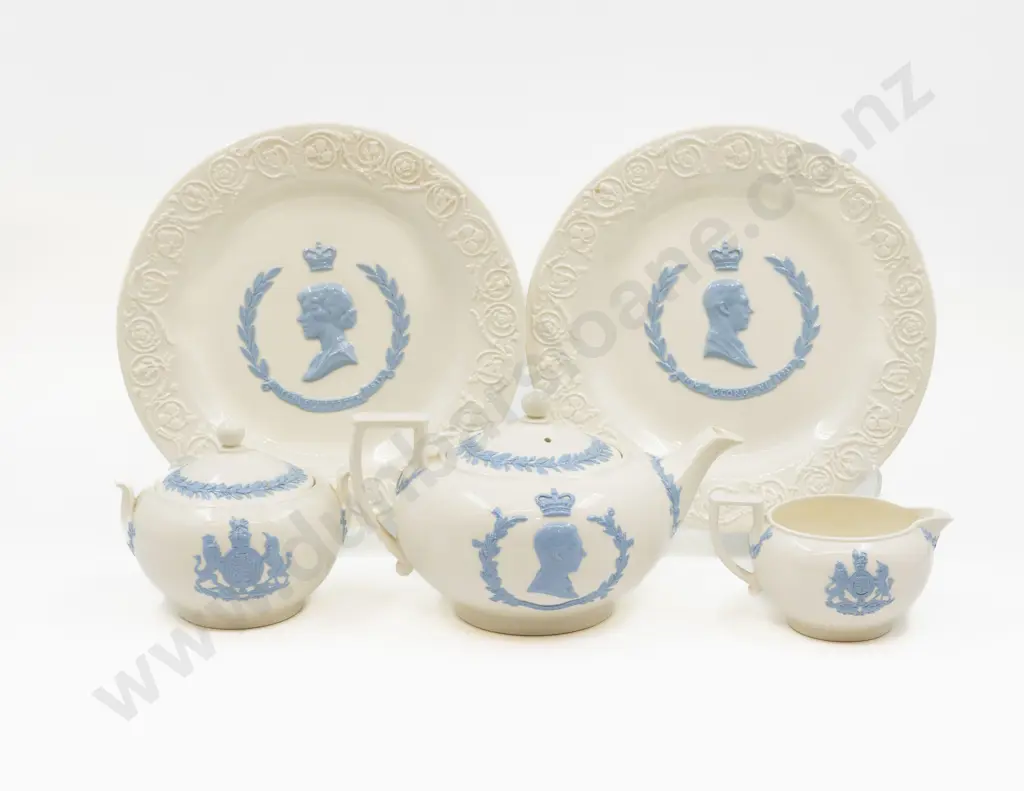 Wedgwood Embossed Queens Ware Geo VI & Queen Elizabeth 1937 Coronation Three Pce Teaset Image 1++