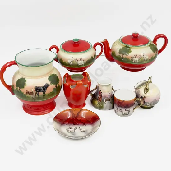 Royal Beyreuth Sheep Cow & Hunting Scene Pattern Pieces (7 Pces)