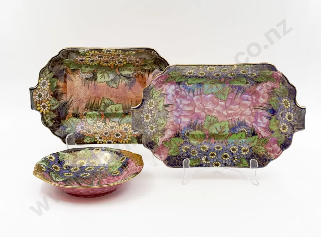 Three Maling Lustre Dishes 30.5cm L & 20cm Dia Image 1++