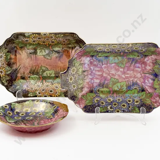 Three Maling Lustre Dishes 30.5cm L & 20cm Dia