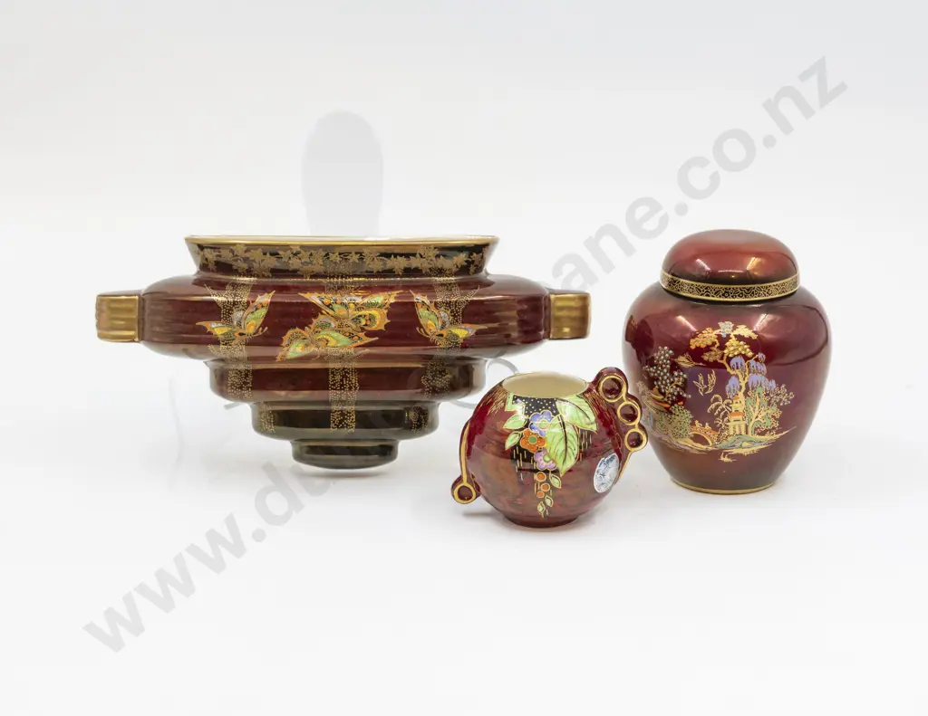 Crown Devon Lustre Rouge Royale Enamel Decorated Ginger Jar Posy Pot Wall Pocket Image 1++