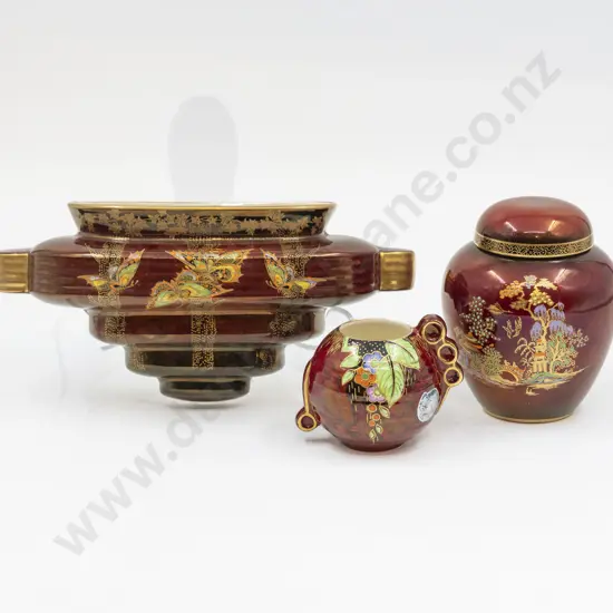 Crown Devon Lustre Rouge Royale Enamel Decorated Ginger Jar Posy Pot Wall Pocket
