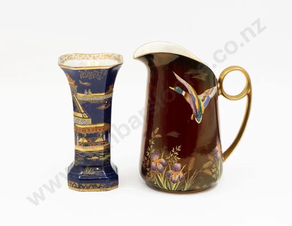 Carlton Ware Lustre Rouge Royale Jug & Pagoda Pattern Vase 21cm & 20cm H Image 1++