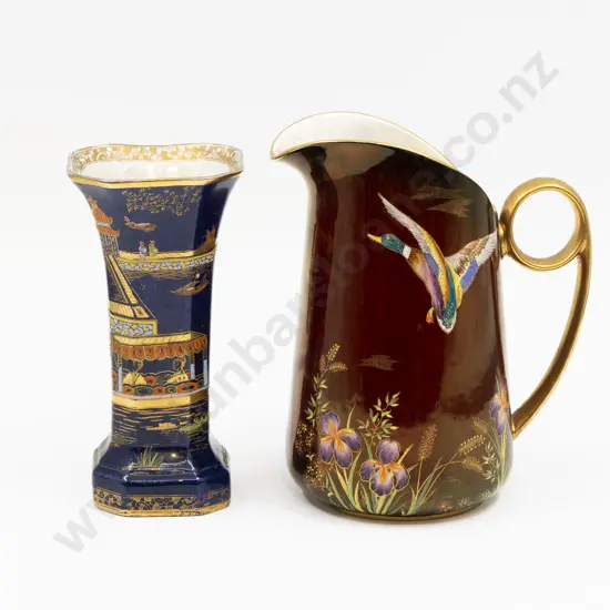 Carlton Ware Lustre Rouge Royale Jug & Pagoda Pattern Vase 21cm & 20cm H
