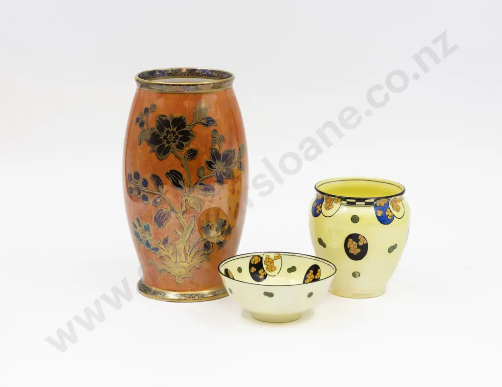 New Hall Boumier Ware Lustre Vase Doulton Lustre Vase & Dish Image 1++