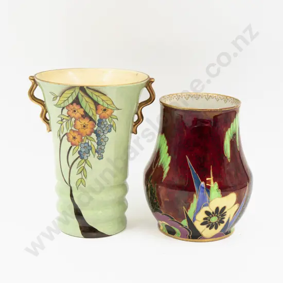 Two Carlton Ware Hand Painted Lustre Vases Tallest 18cm H