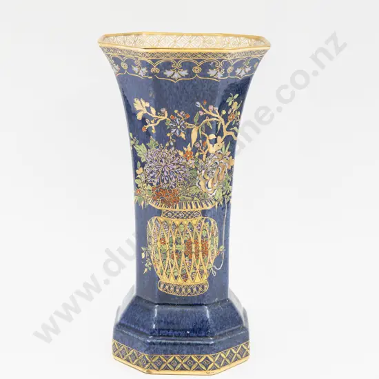 Carlton Ware Lustre Basket of Flowers Pattern Octagonal Vase 23cm H