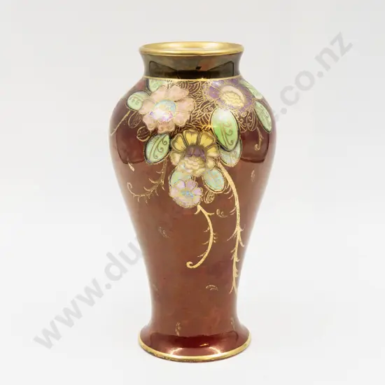 Grimwades Lustre Floral & Gilt Decorated Baluster Vase 23.5cm H