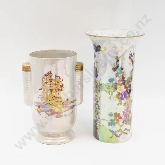 Wilton Ware Floral Decorated Lustre Vase & Crown Devon Art Deco Lustre Vase Tallest 21.5cm H