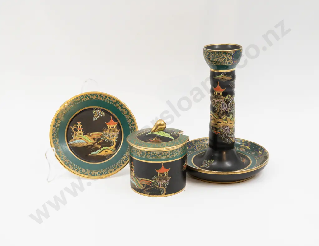 Carlton ware Mikado Pattern 17.5cm H Candlestick & Preserve Pot Image 1++