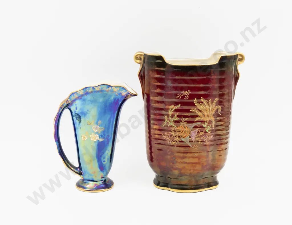 Crown Devon Lustre Ridged Vase & Jug Tallest 22.5cm H Image 1++